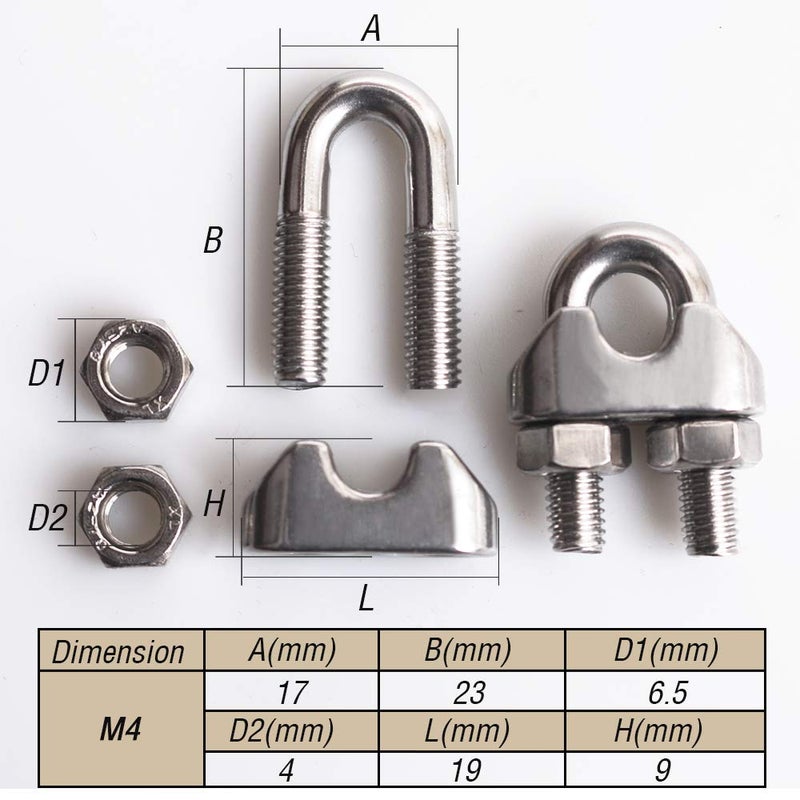 Cozihom 3/16 Inch M4 Wire Rope Cable Clip Clamp, 304 Stainless Steel, U Bolt Saddle Fastener, 25 Packs - Image 2